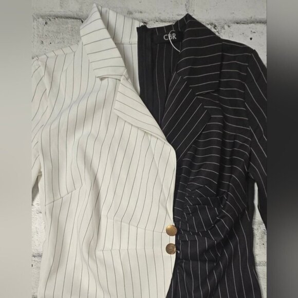 CBR Turn Down Neck Long Sleeve Buttons Striped Patchwork Bodycon Dress ~ NWT - Picture 10 of 16